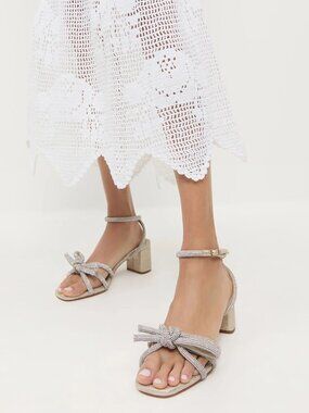 Loeffler Randall Mikel Bow Sandals Size 6 Crystal Rhinestone Embellished NEW